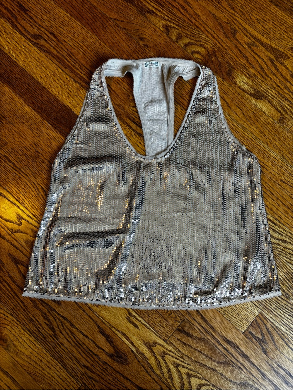 Free People Intimately- Gold Sequin Racerback Tank Top